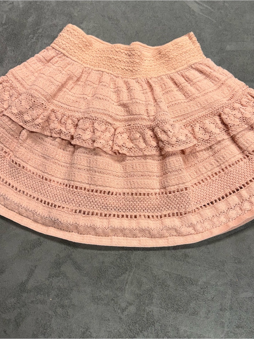 Arie Pink Crochet  Ruffel Tiered Skirt -XS